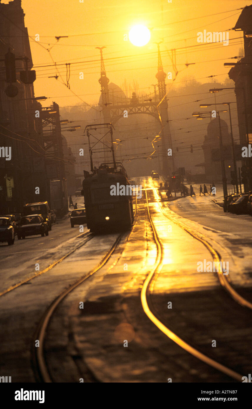 budapest street scene tourists sunset 03 93 Stock Photo Alamy