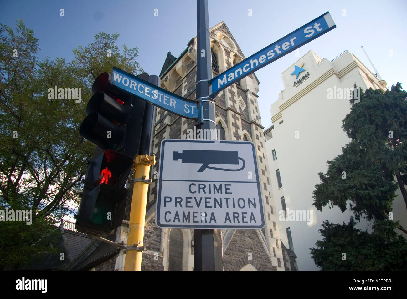 new zealand christchurd cctv security cameras warning Stock Photo Alamy