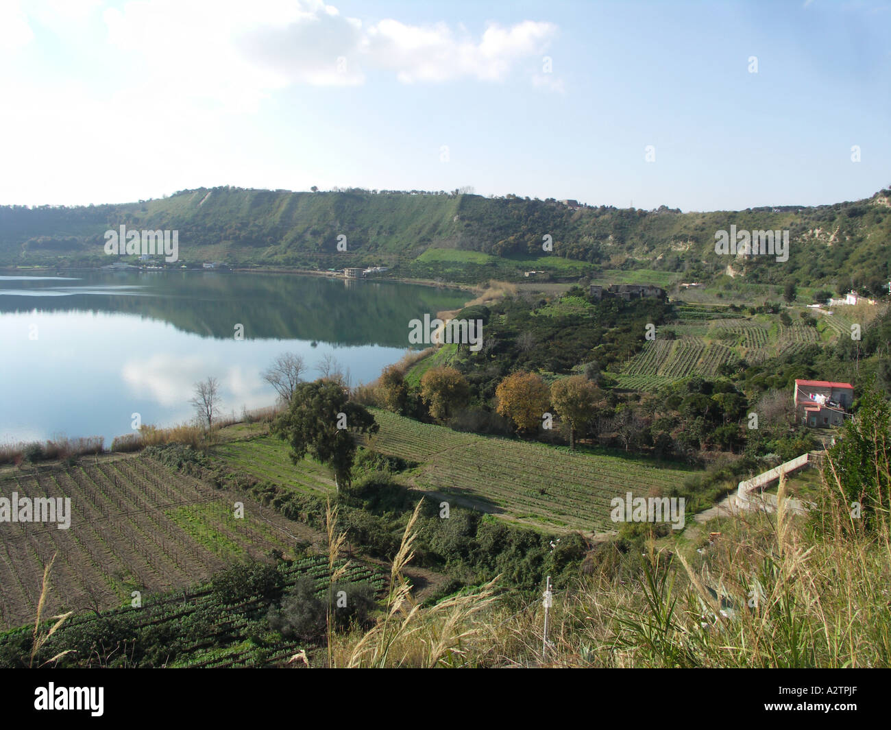 Lake Averno Landscape, Pozzuoli, Naples, Campania, Italy Stock Photo