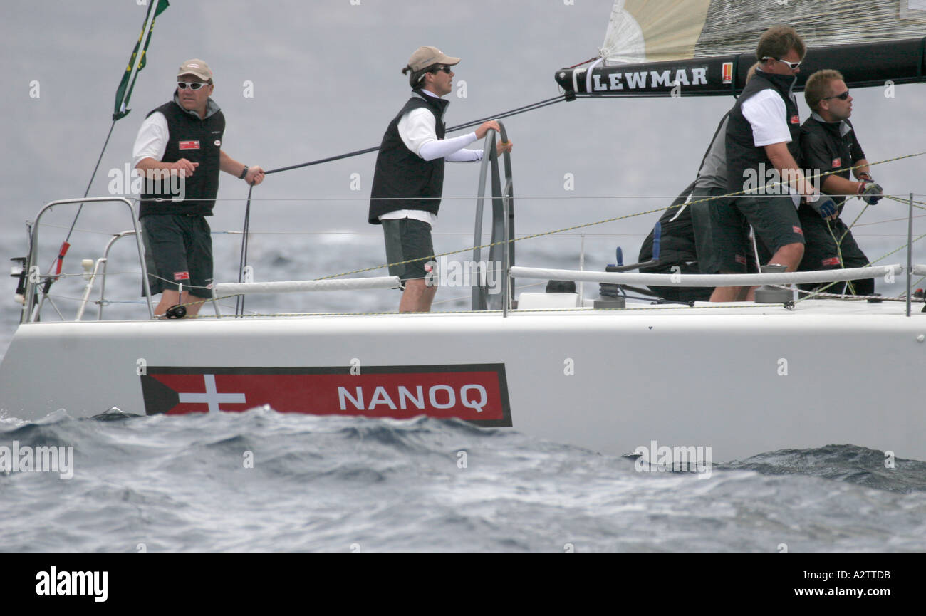 Crown Prince Frederik of Denmark skippers his Farr 40 yacht Nanoq of Sydney heads Australia in the Rolex series Stock Photo