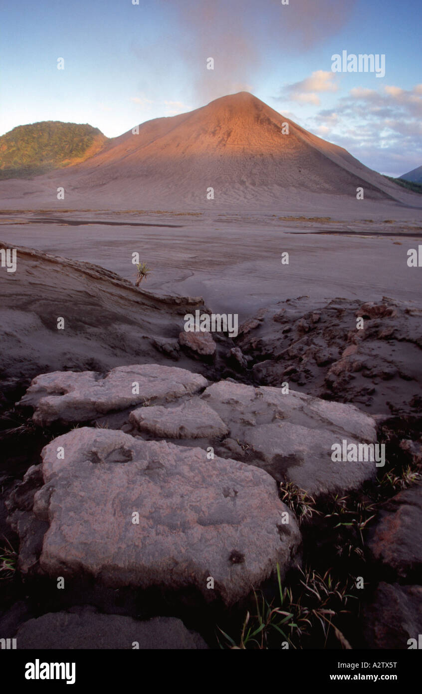 Mount Yasur volcano erupting at dusk, Tanna Island, Vanuatu, South Pacific Stock Photo