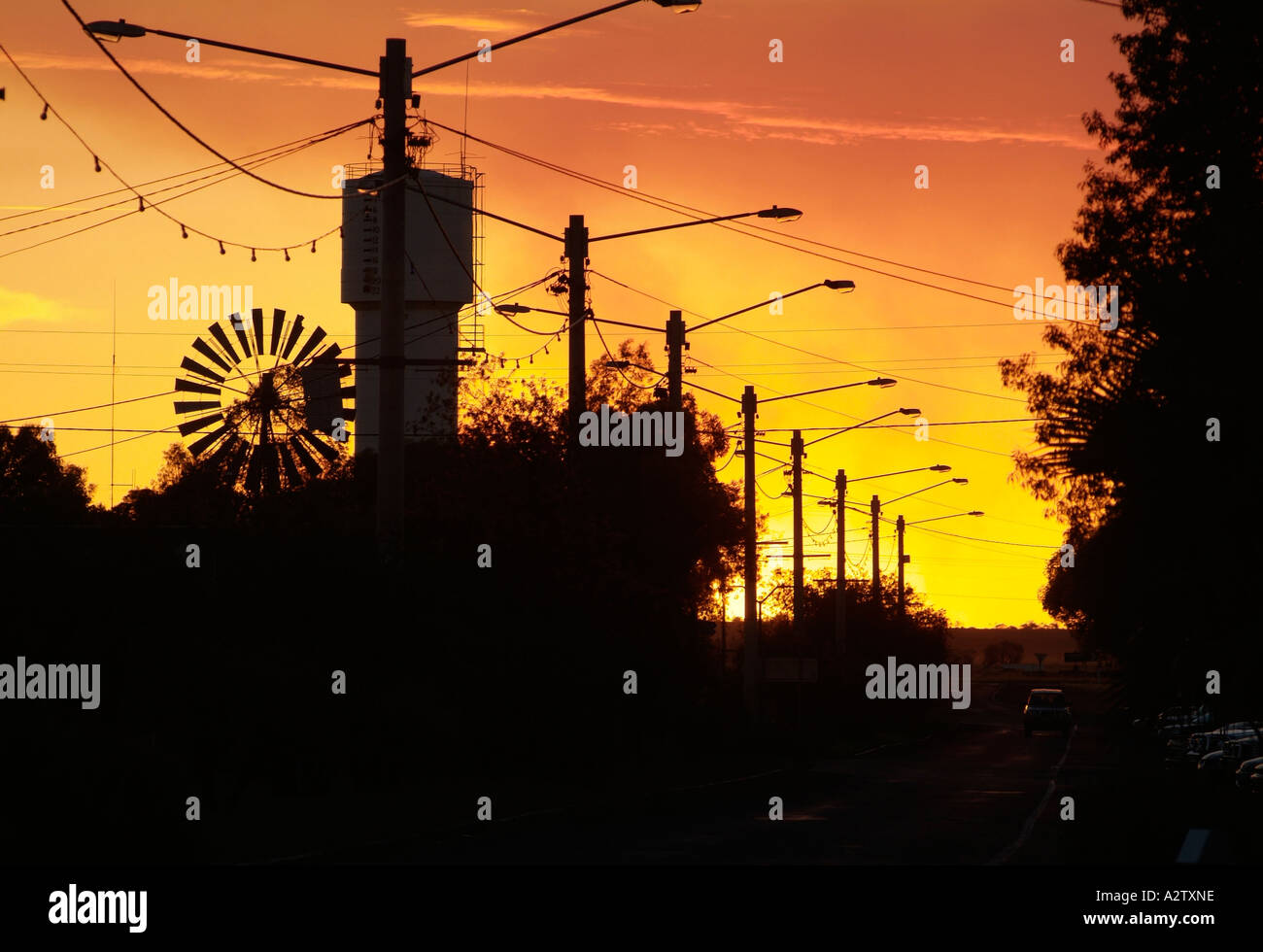 Australia, outback Queensland, main street of Mitchell at sunset. photo by Bruce Miller Stock Photo