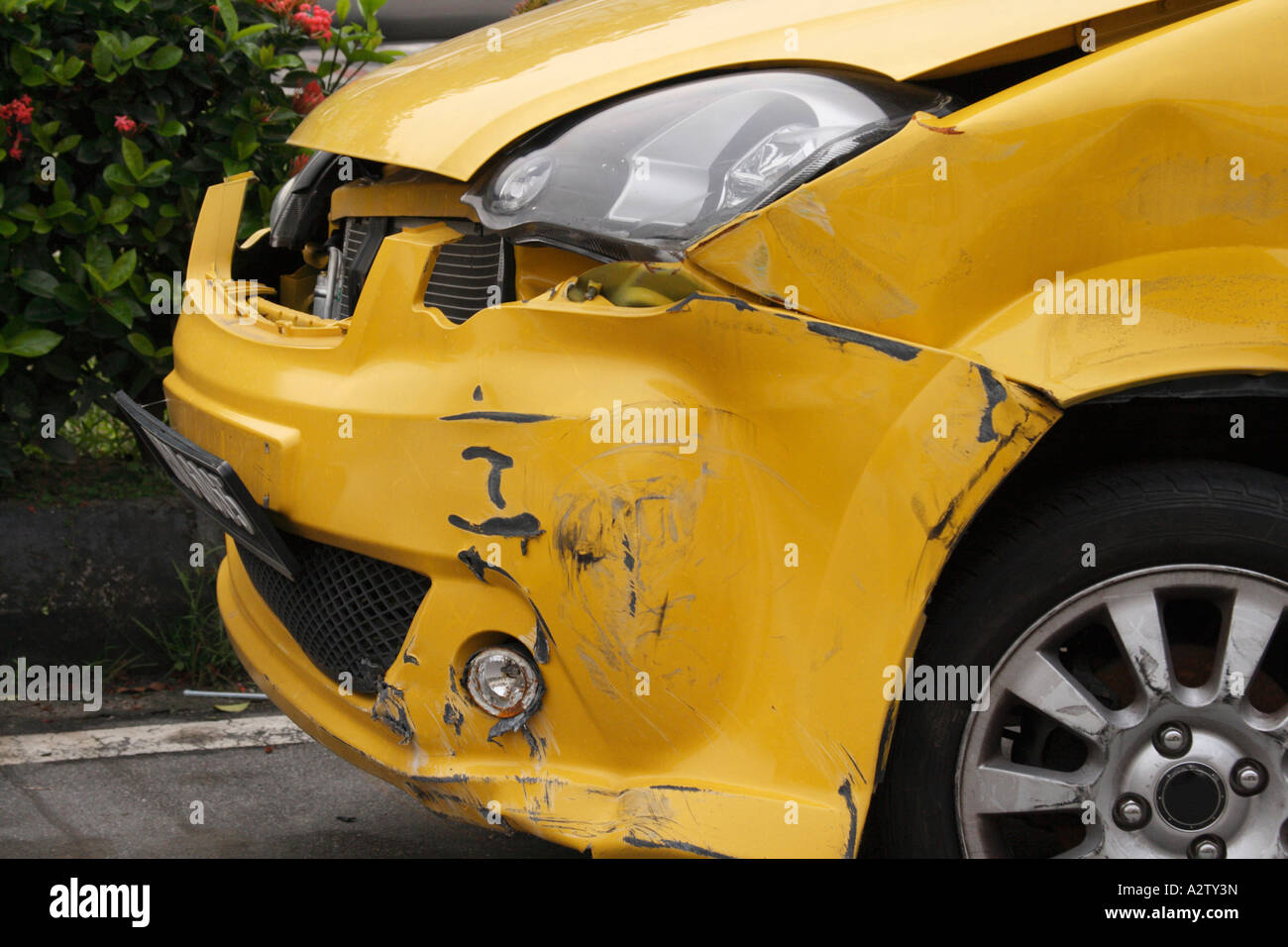 dented front bumper of car Stock Photo