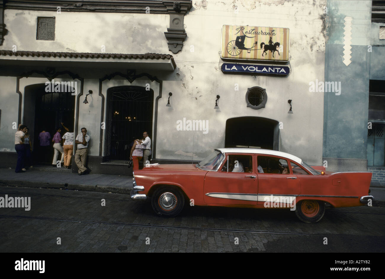 Red classic American car in Camaguey,Cuba Stock Photo Alamy