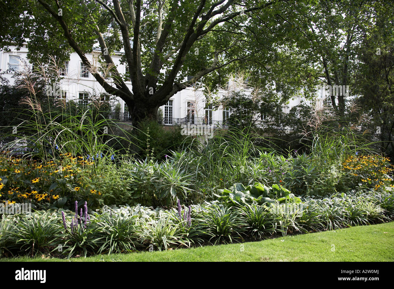 Flowers in private gardens of Eaton Square in Belgravia London SW1