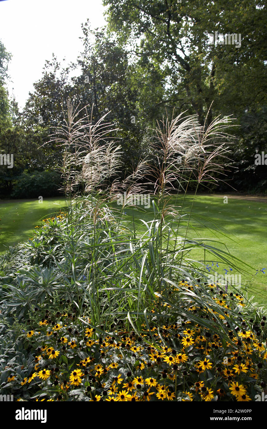 Lawn and flowers in private gardens of Eaton Square in Belgravia London