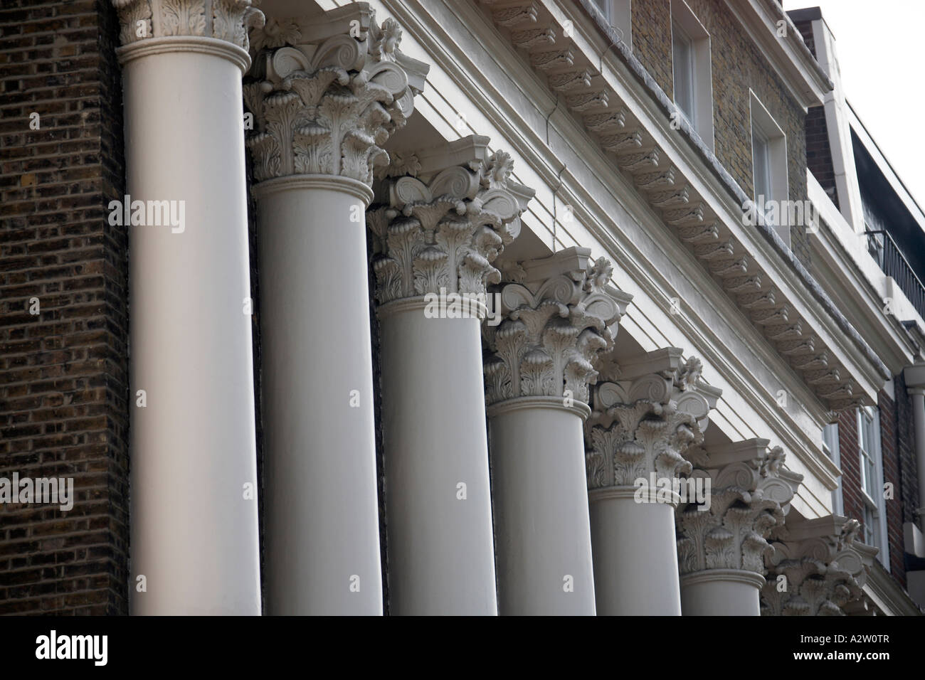 Stucco columns on Victorian terraced houses and buildings of Eaton Square in Belgravia London