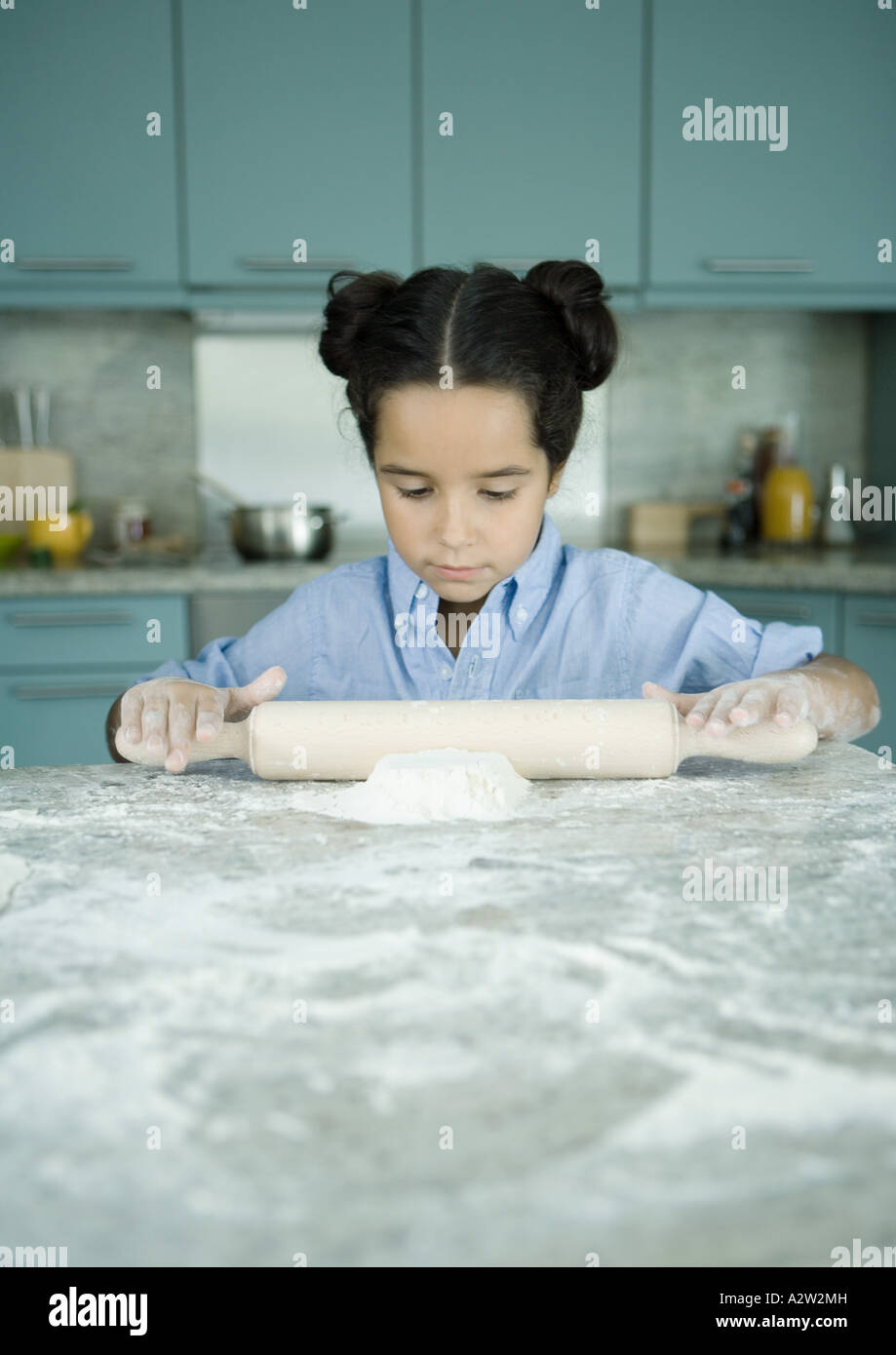 Girl making dough Stock Photo Alamy