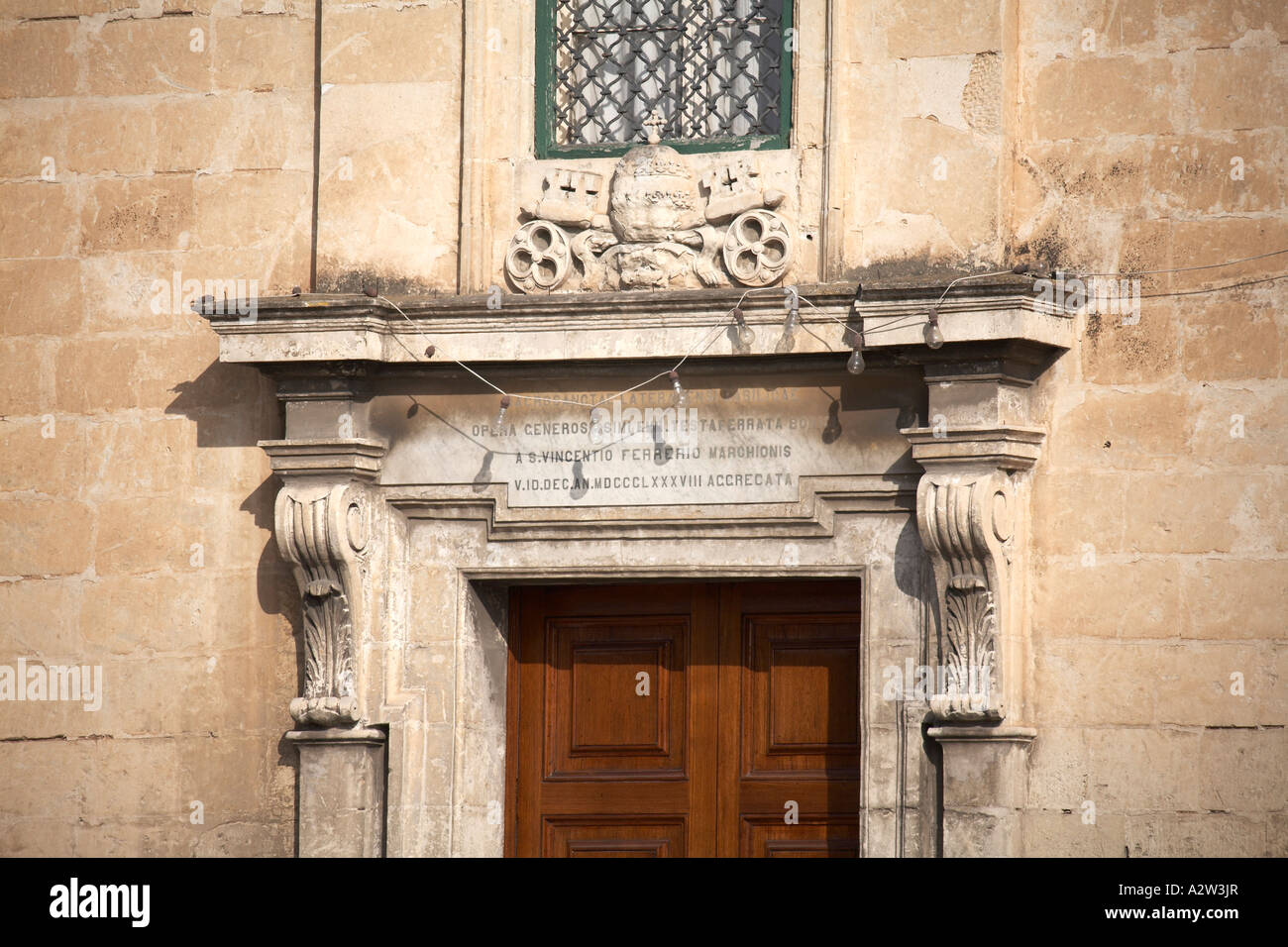Architectural building decorative door lintel details in Zejtun town on