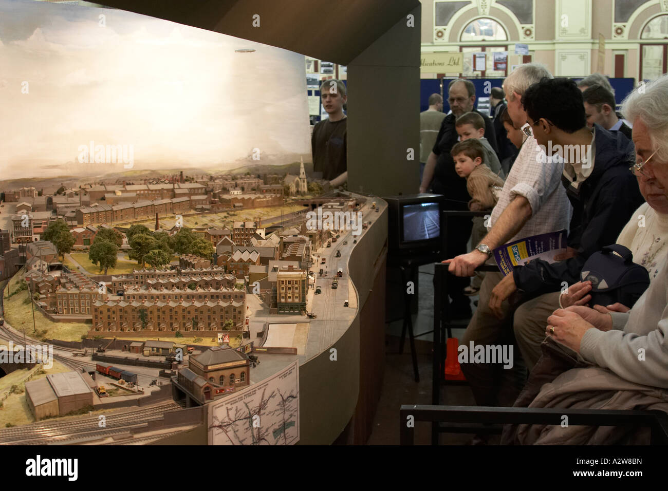 Model railway with people in exhibition at Alexandra Palace Muswell Hill London N10 England Stock Photo