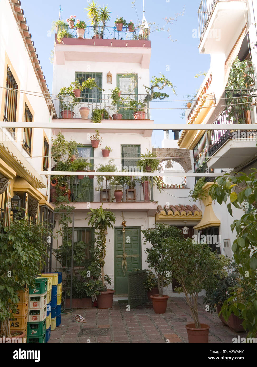 A cul de sac with pot plants in Marbella Old Town Andalusia Spain Stock Photo