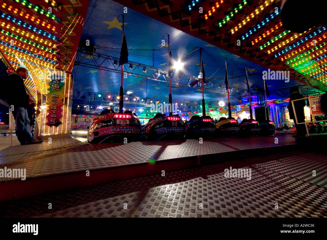 Hamburg Hamburger Dom Lichtspuren Auto Scooter Hamburg, Germany, fun, dynamic, Dom, pleasure Stock Photo