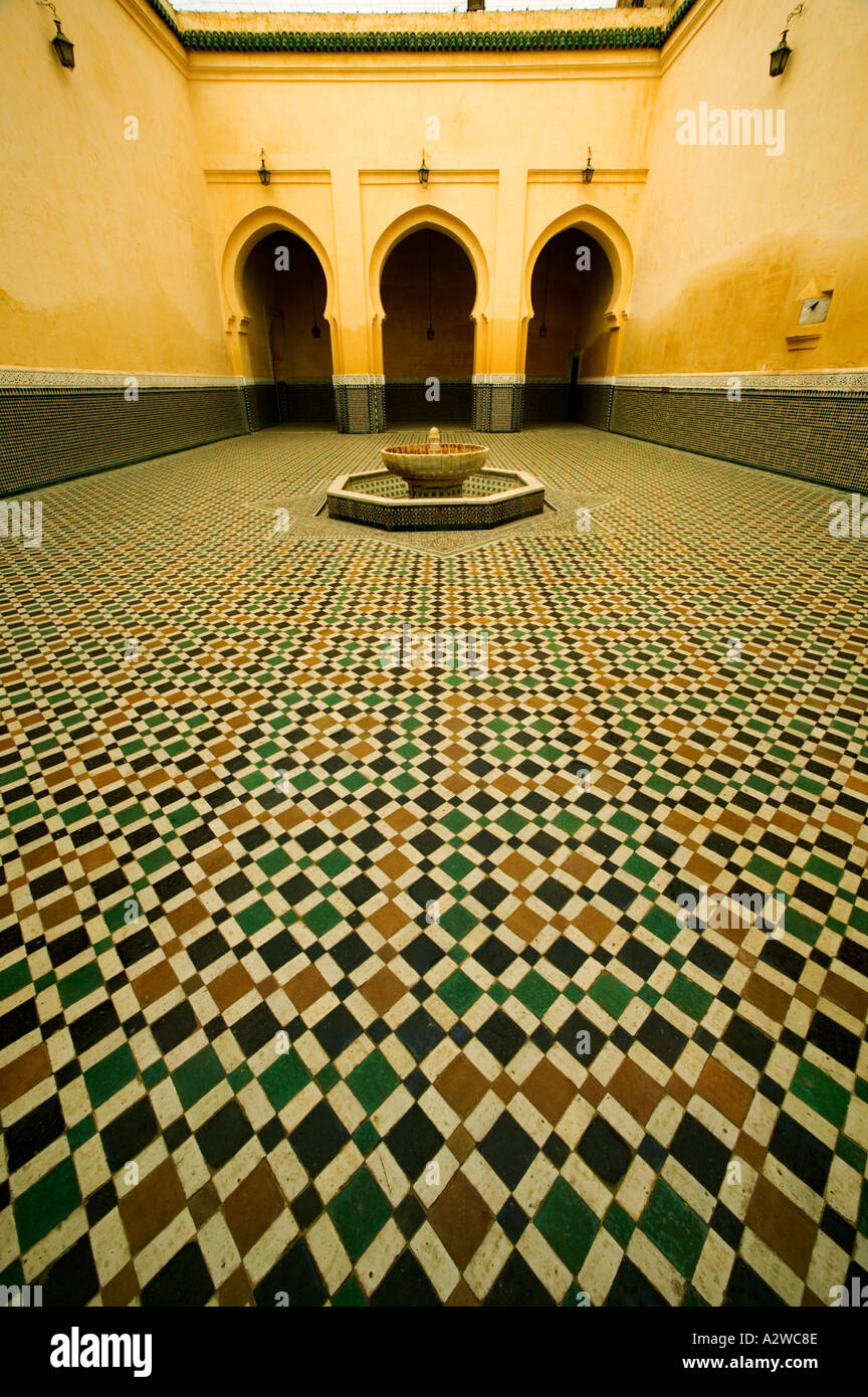 Antiquities Arched doorways and intricate tile work of the Mausoleum of Moulay Ismail Town of Meknes Morocco Stock Photo