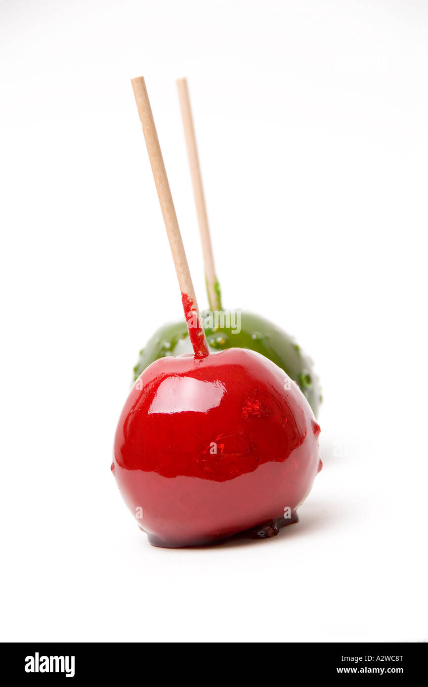 red and green candied apple - Red and green Candy Apples Stock Photo