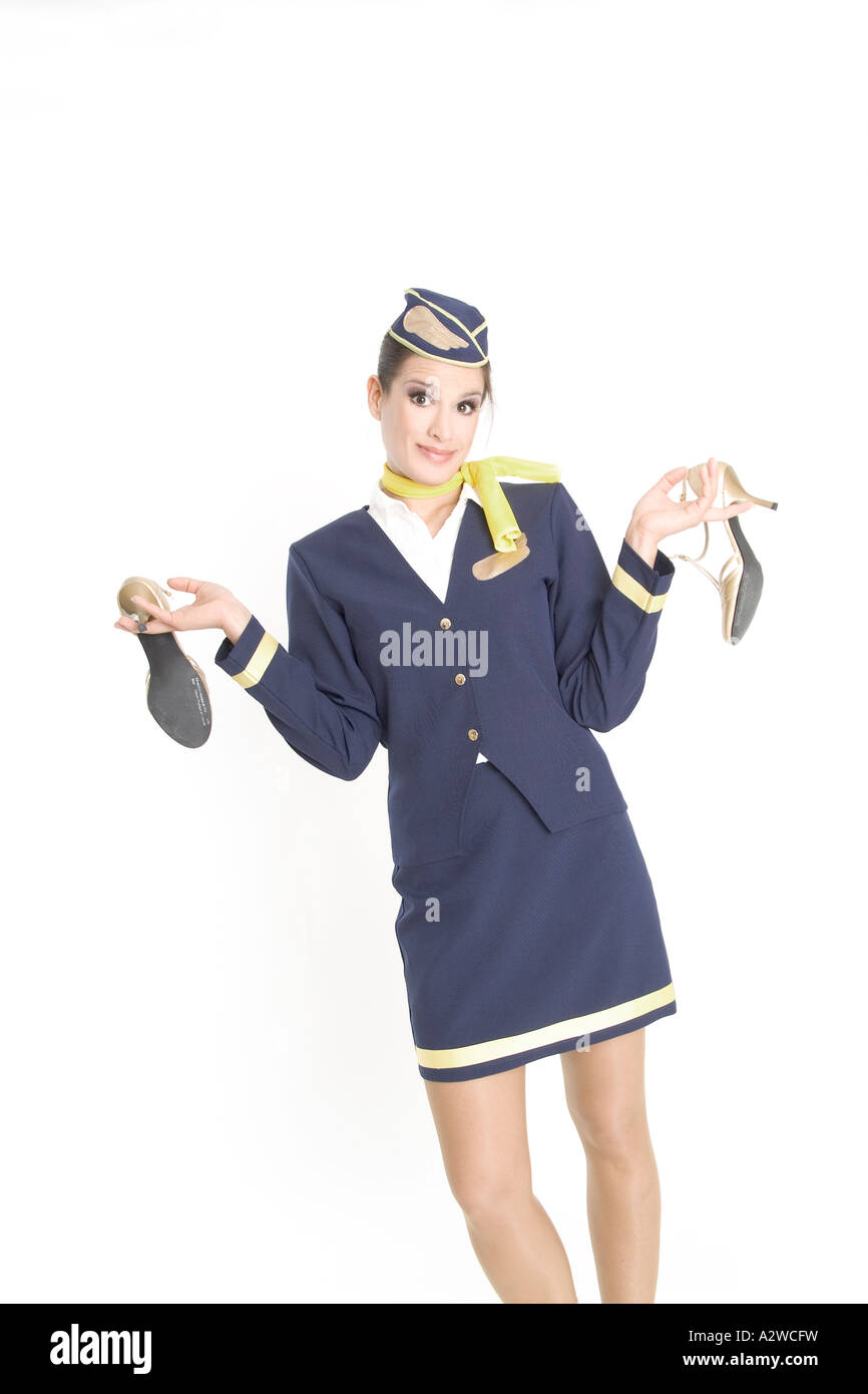 young Stewardess in Retro clothes of the fifties - flight attendant, Service Stock Photo