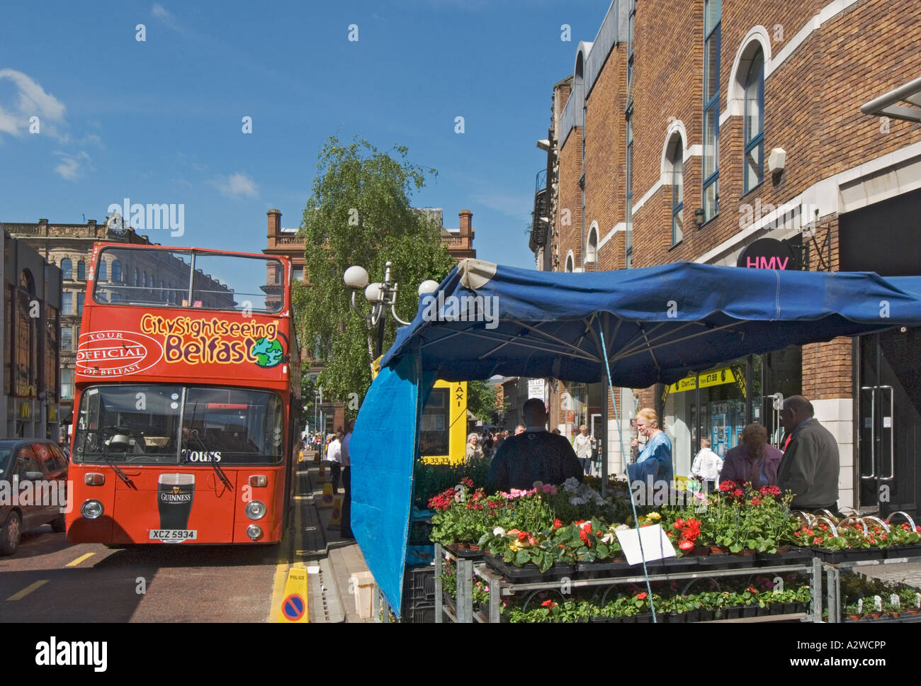 Northern Ireland Belfast sightseeing bus flower shop Stock Photo Alamy
