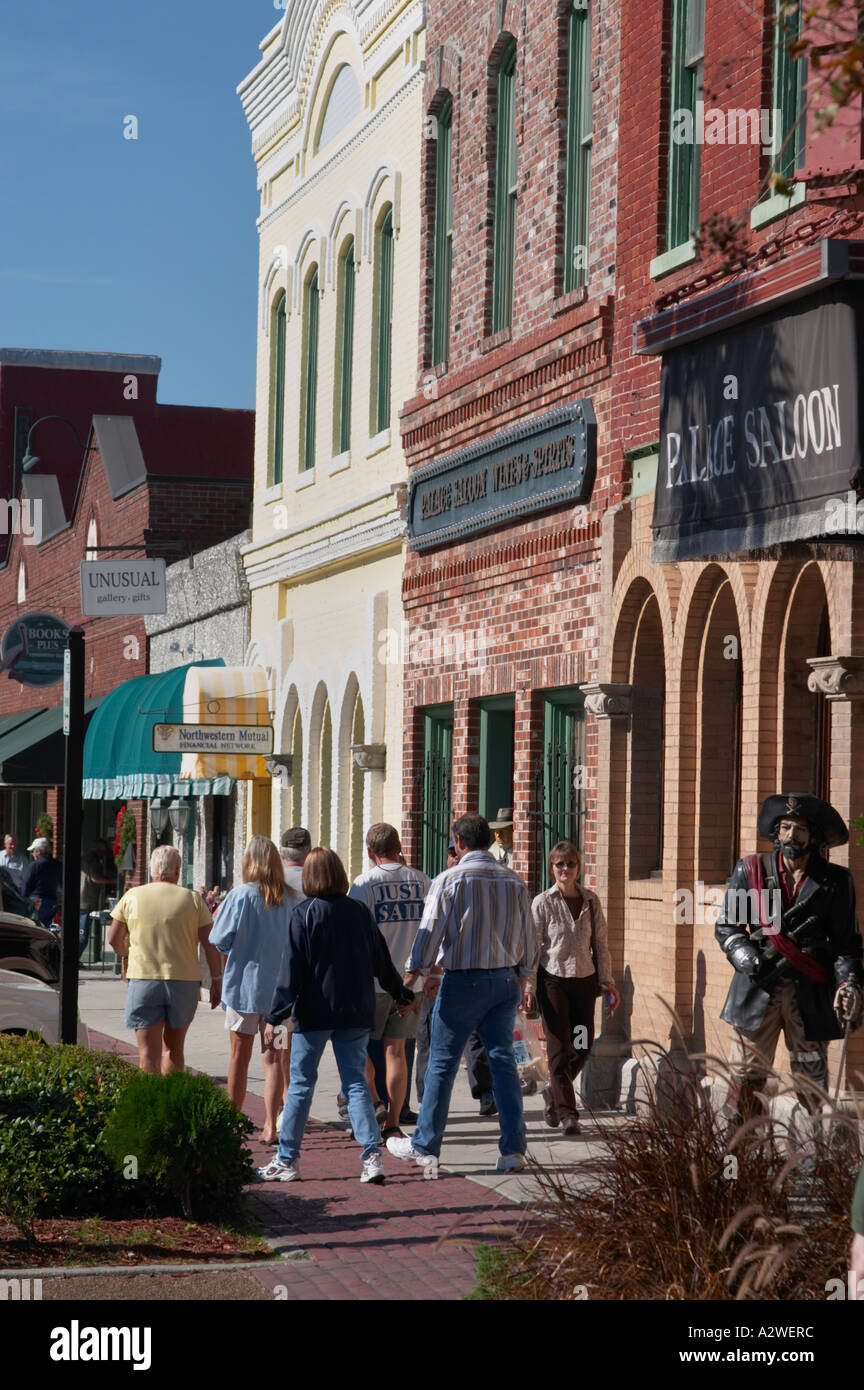 Tourists on Centre Street in historic district of Fernandina Beach on