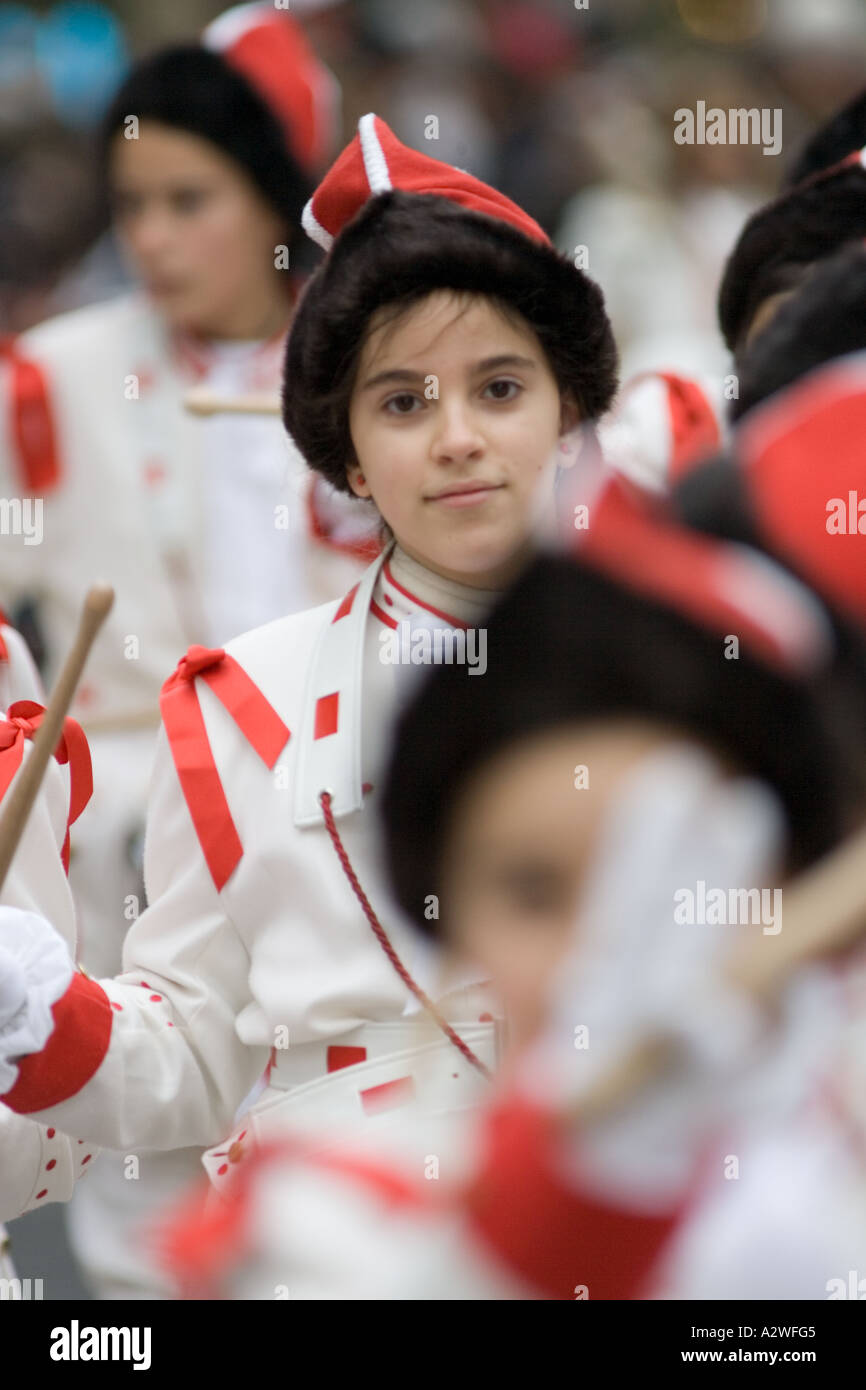 A Basque girl parades in uniform during La Tamborrada, Donostia San ...
