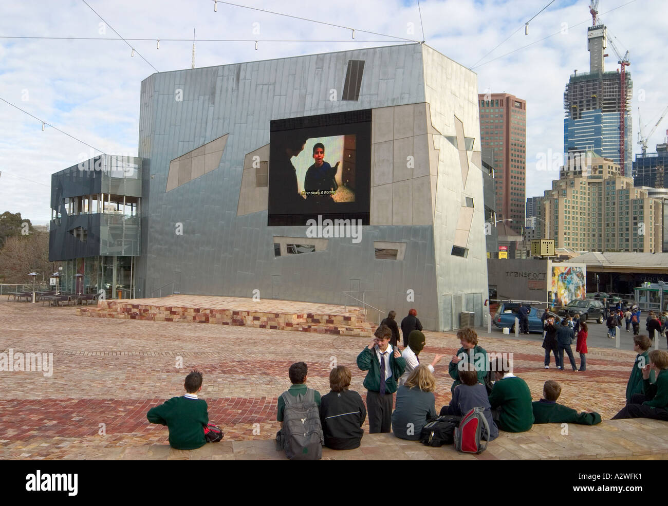 Large screen TV in Federation Square, Melbourne, Victoria, Australia Stock  Photo - Alamy