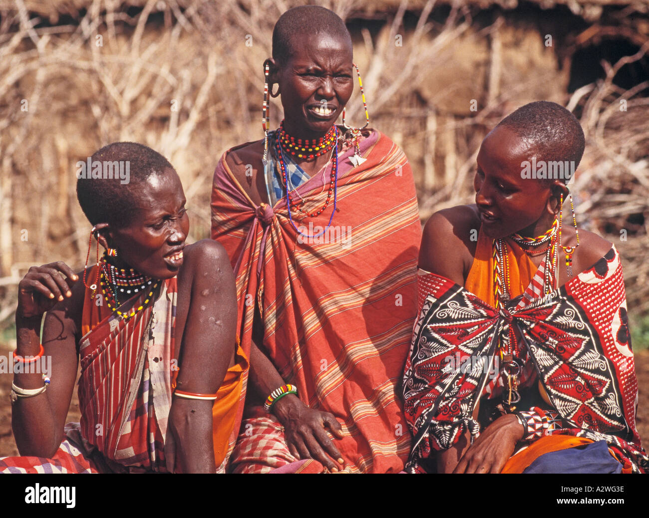 Kenya East Africa Three Masai women in traditional dress Stock Photo