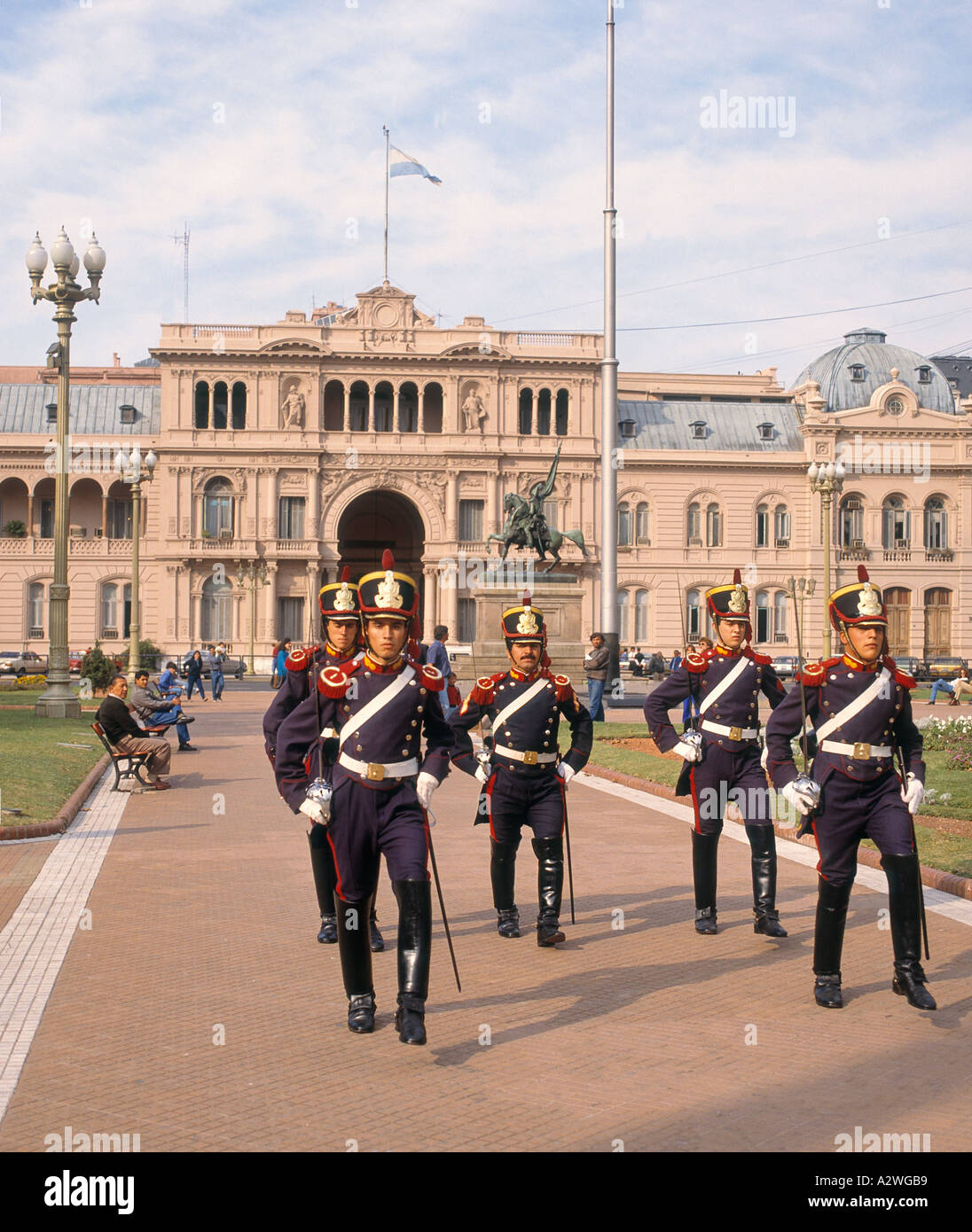 Buenos Aires Argentina Plaza de Mayo Ceremonial guard in front of Casa Rosada Government House Stock Photo