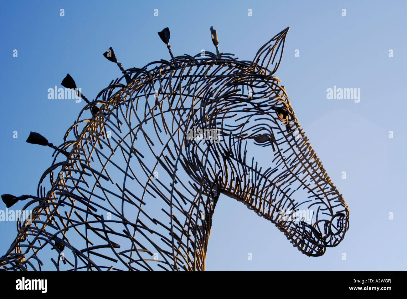 Andy Scott's magnificent Sculpture of a Clydesdale horse entitled Heavy Horse, Glasgow next to the M8 motorway, Scotland. Stock Photo