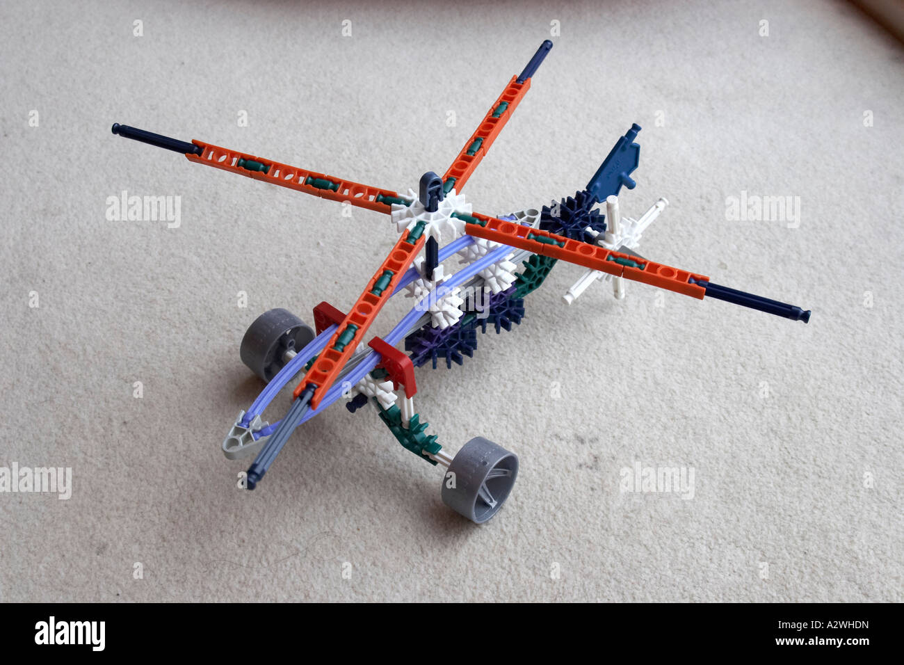 Kinex childrens or childs construction toy model of helicopter from above on carpet Stock Photo Alamy