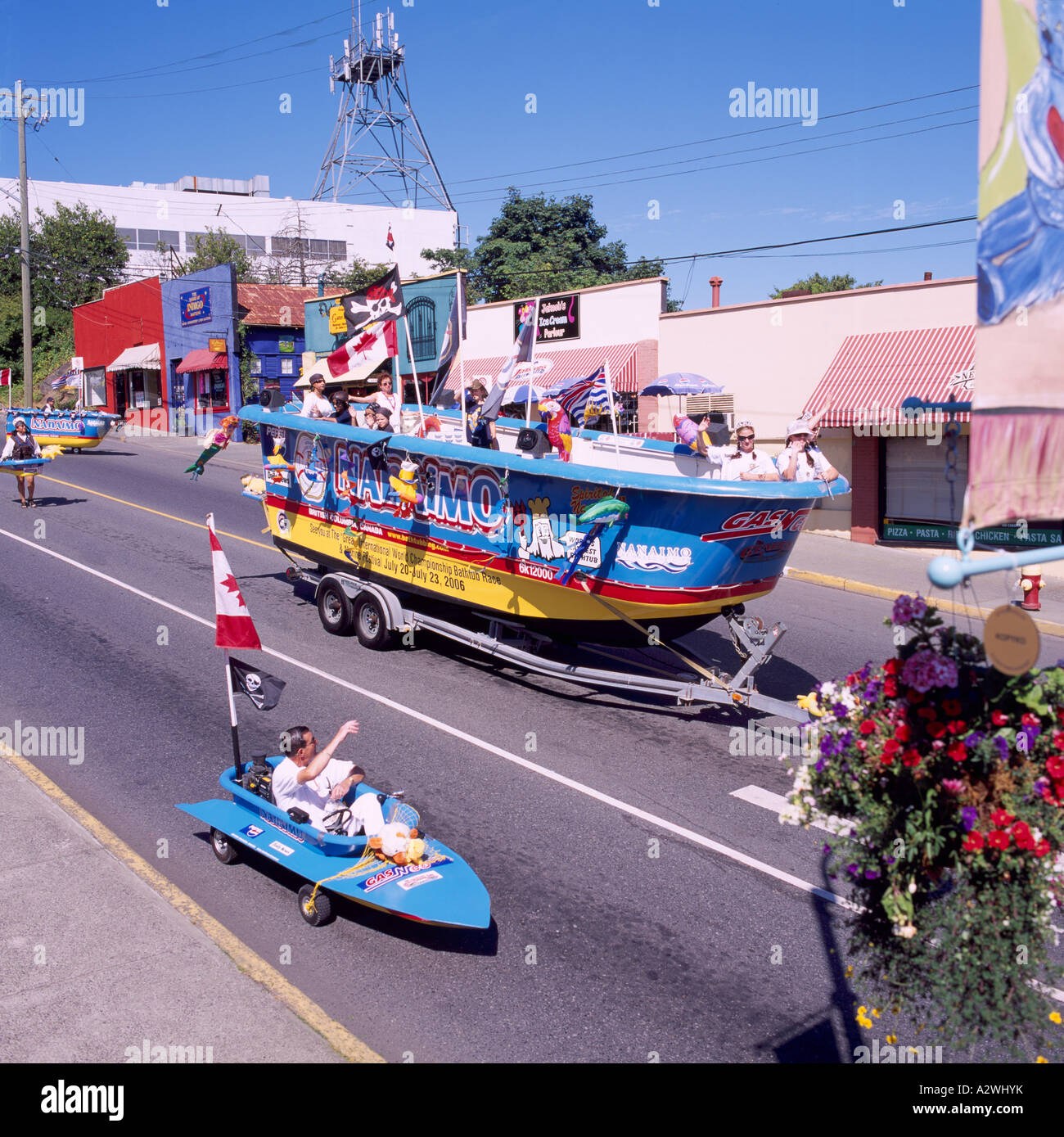 Bathtub Sail Past on Wheels Fun Parade in City of Nanaimo on Vancouver