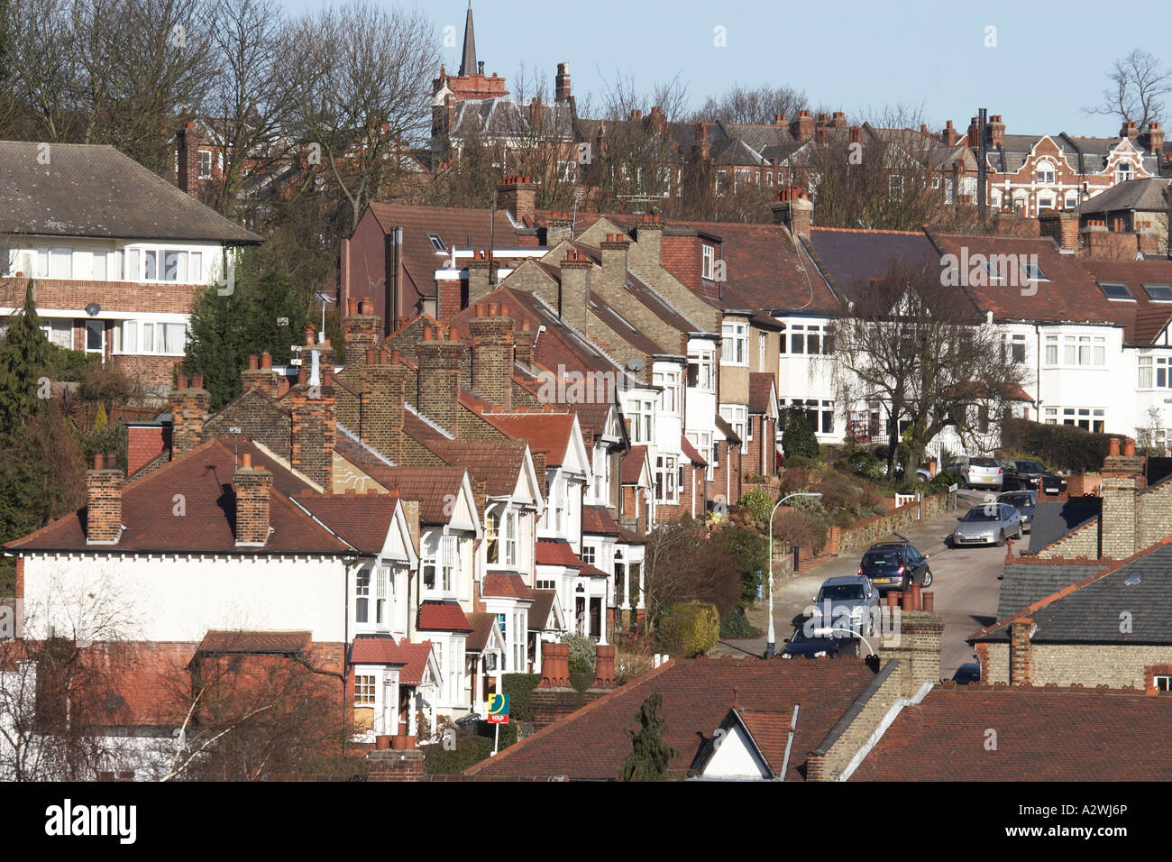 Rooftops of roofs and houses in suburban residential suburbs of Muswell Hill London N10 England Stock Photo