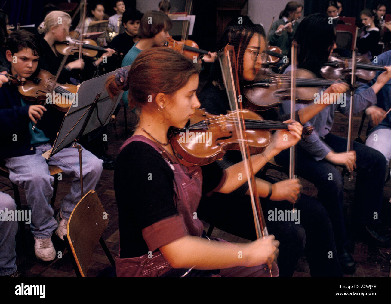 young musicians in orchestra Stock Photo