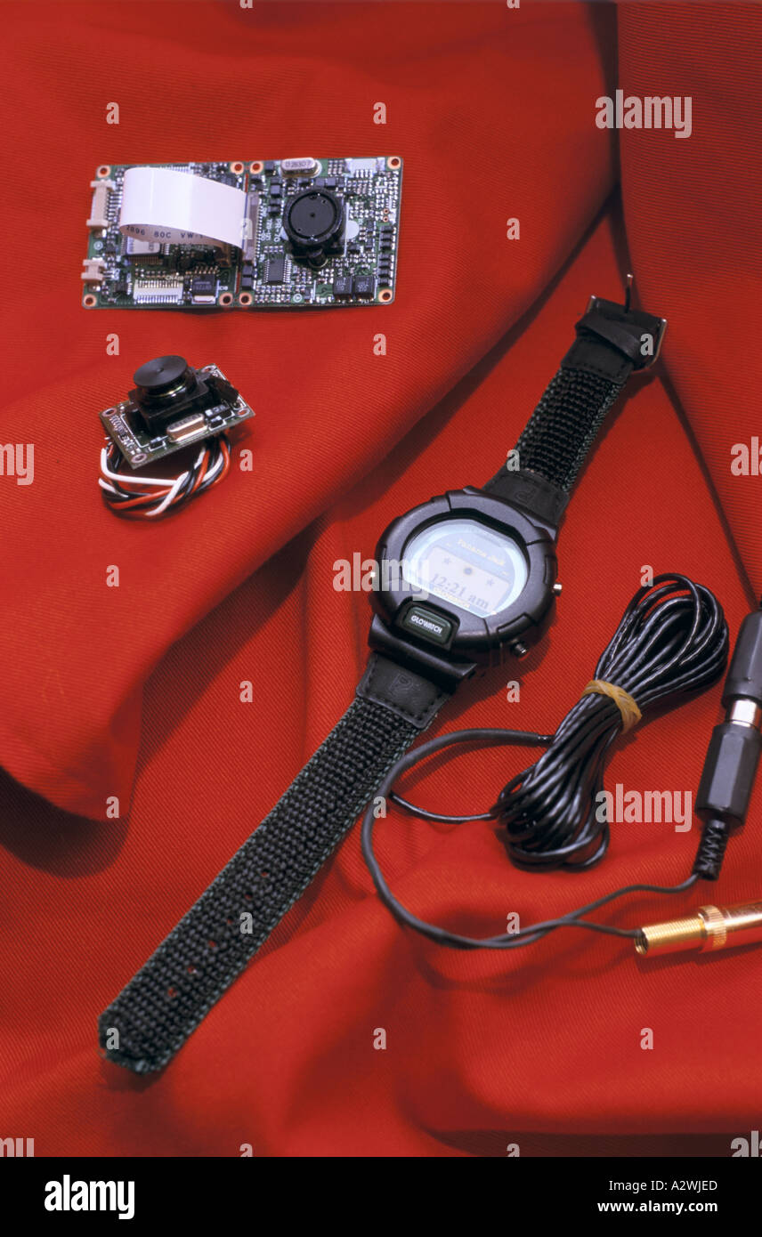 minature video camera hiden inside a wristwatch at spymaster Stock Photo