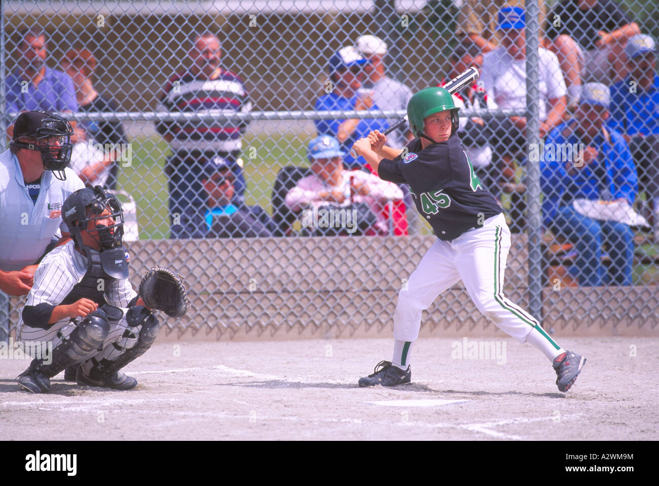 Little League Baseball Players playing a Game of Hardball Stock Photo