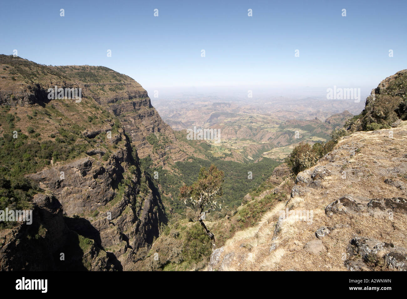 View over escarpment cliffs in Simien Mountains National Park Ethiopia ...