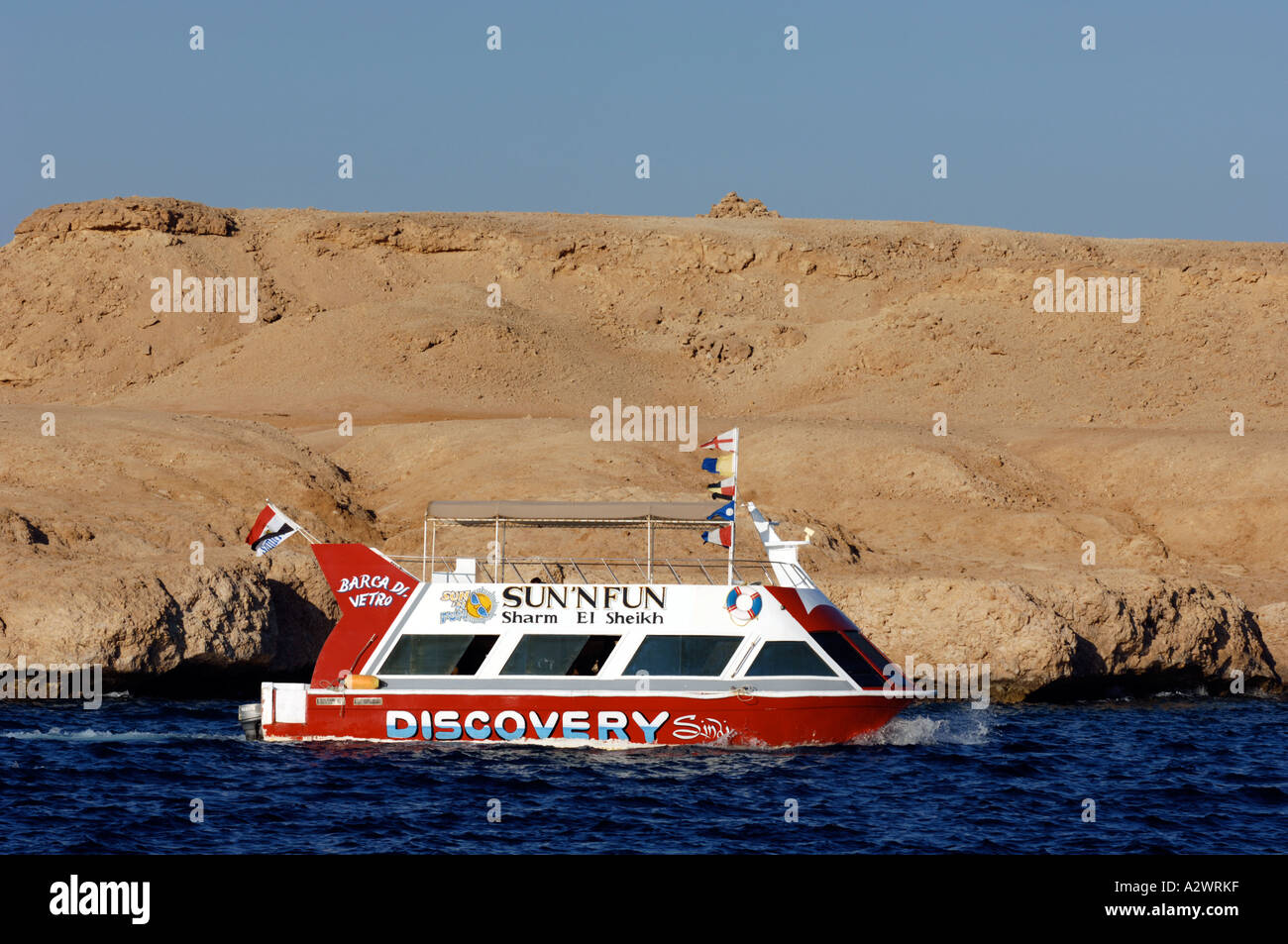 Glass bottom boat trips from Na'ama Bay, Sharm El Sheikh in Egypt Stock