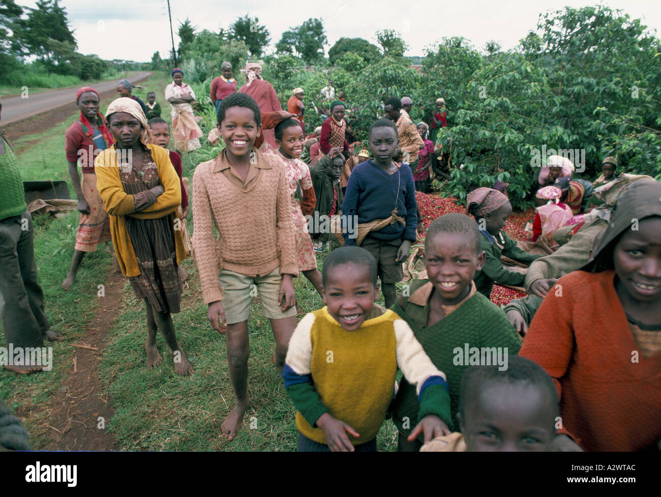 group of children smiling laughing kenya Stock Photo