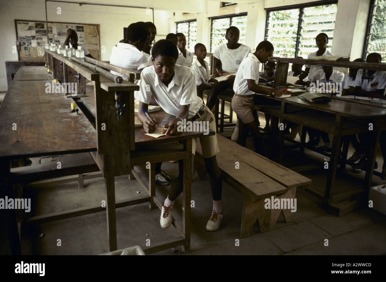 Schoolboys at Njaluahun secondary school, Sierra  Leone, Africa Stock Photo
