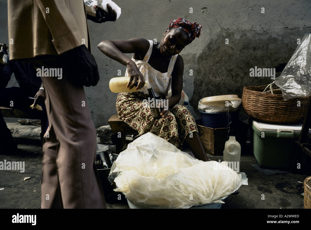 Selling ginger beer in the street, Freetown, Sierra Leone, Africa Stock Photo