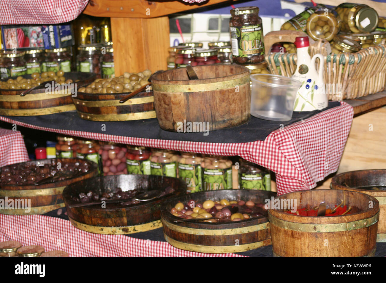 Delicious olives displayed in solid and liquid form Stock Photo Alamy