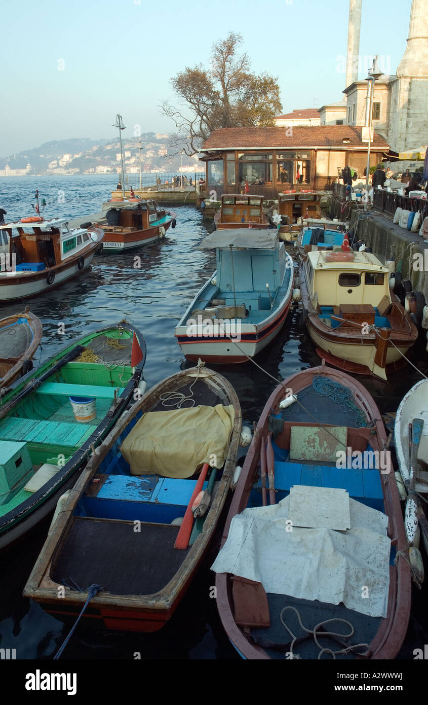 Boats moored in the little harbour at Beylerbeyi a fishing village on the Bosphurus's Asian shore Stock Photo