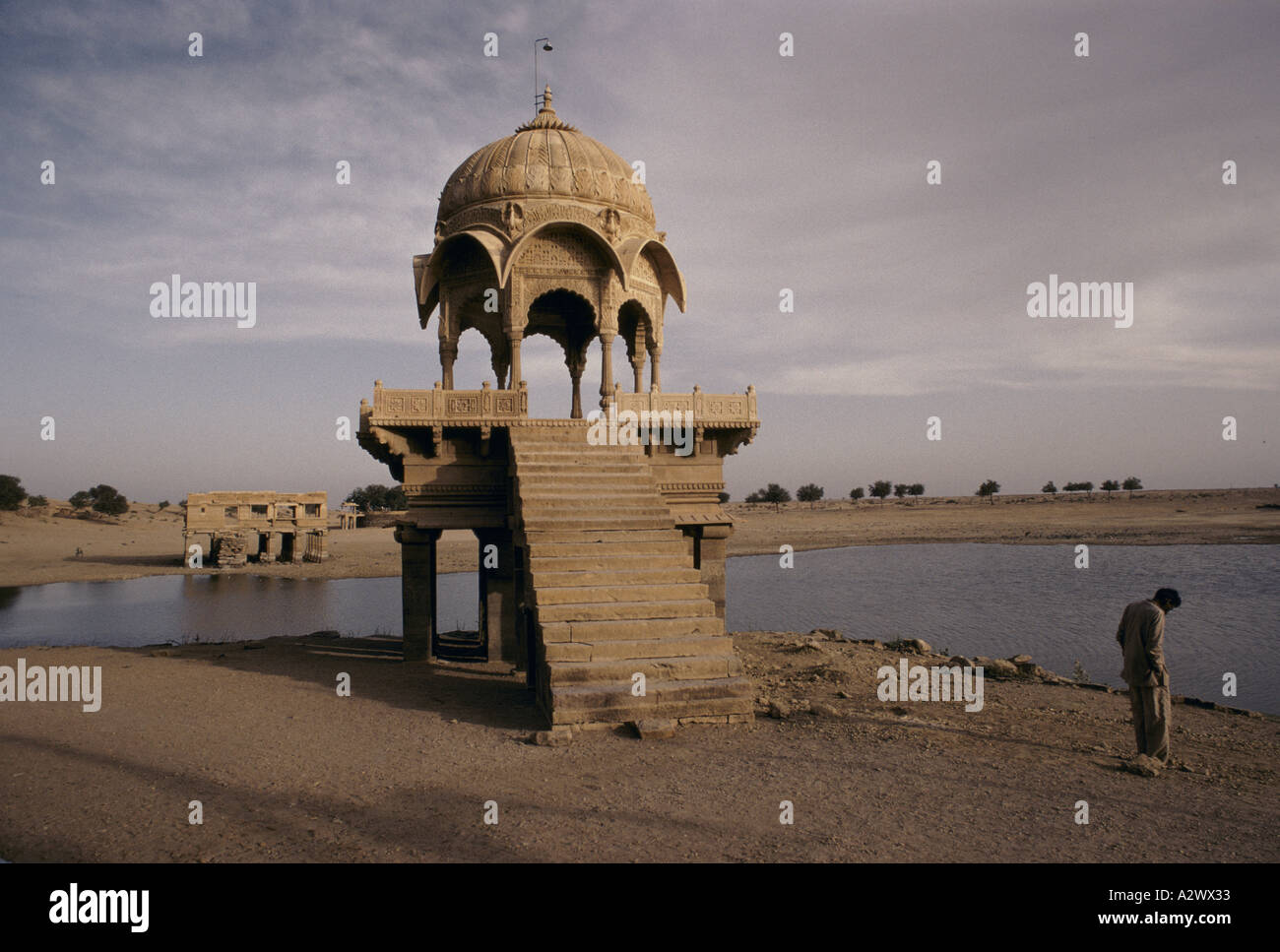 Temples around the Gadi Sagar Tank which was    once the only water supply to the city of  Jaisalmer,   Rajasthan, India Stock Photo