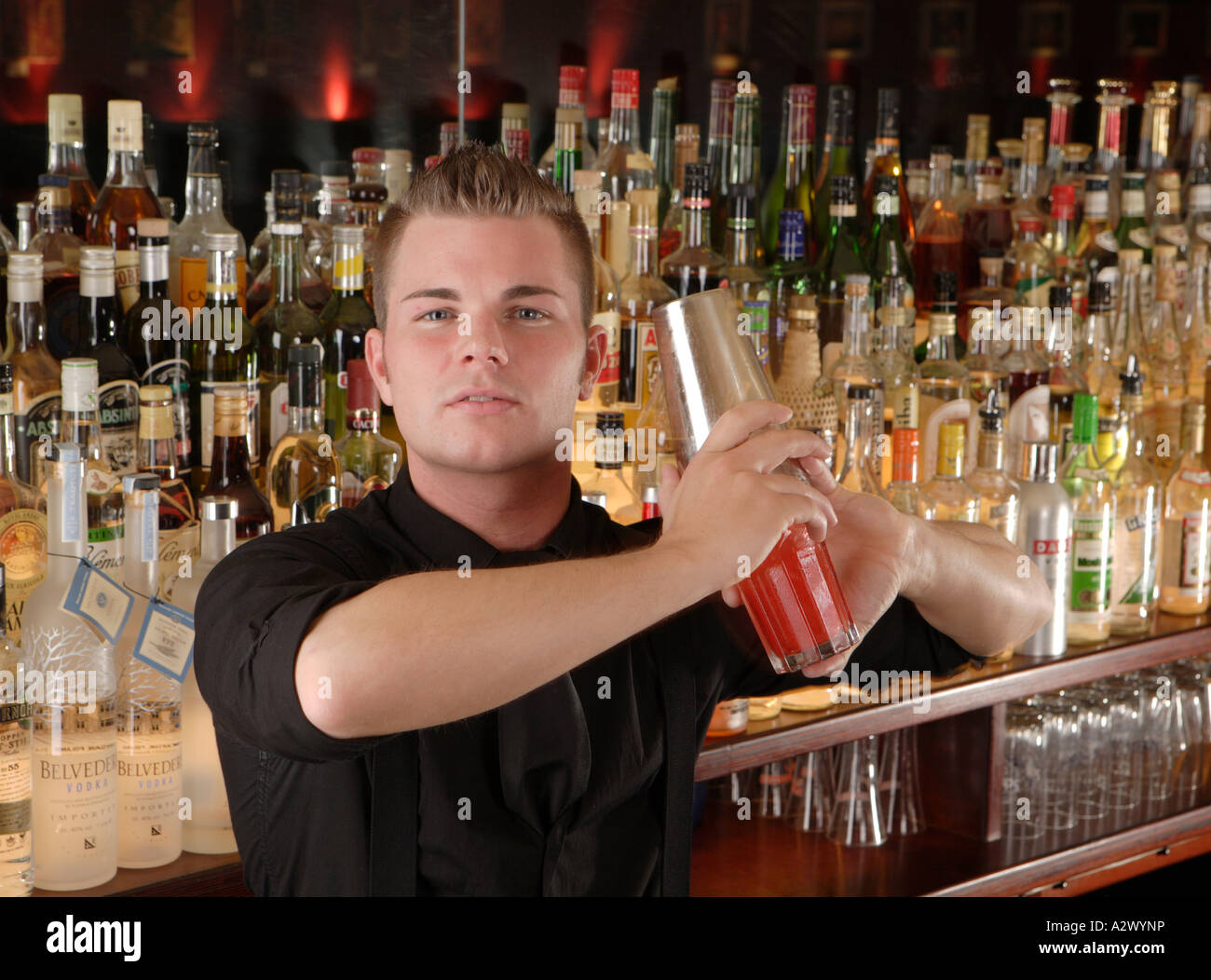 Barman mixes a cocktail Stock Photo