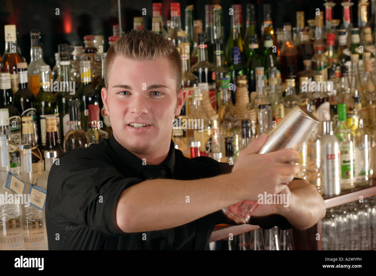 Barman mixes a cocktail Stock Photo