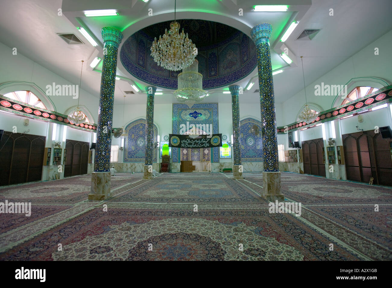 Prayer Room of the Iranian Mosque Mosque, Al Wasl Road, Dubai, UAE Stock Photo