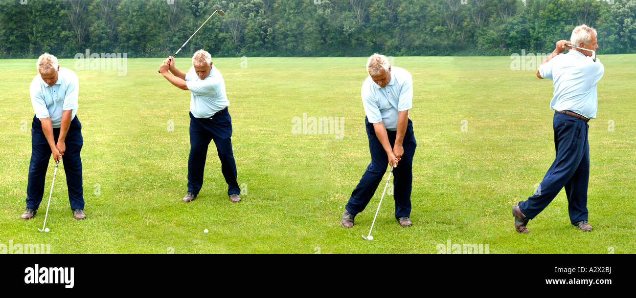 The sequence of a golf swing shown in four frames Stock Photo - Alamy