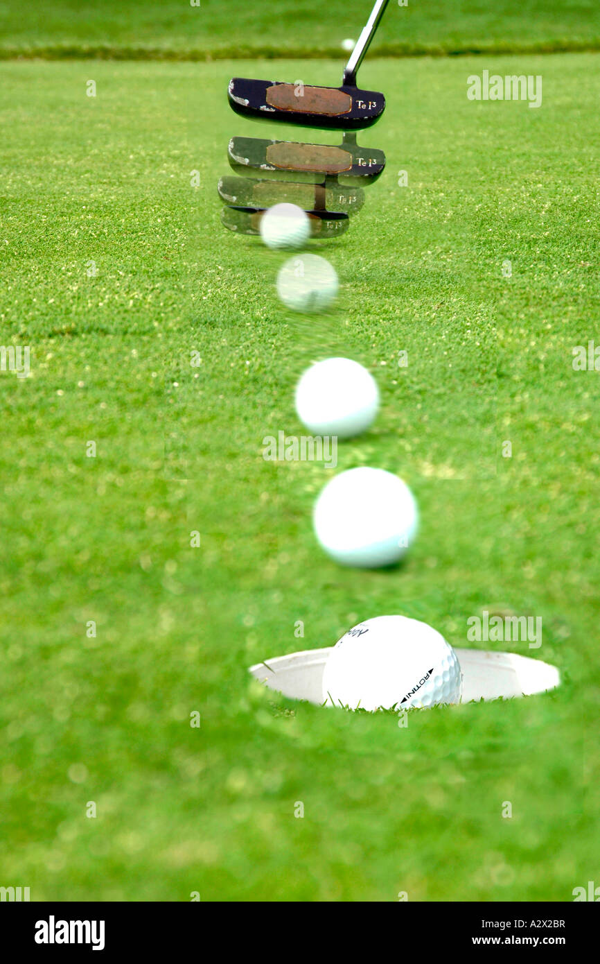 A concept image of a moving golf ball shown moving in multiframe