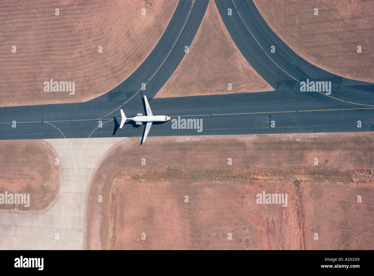 Aerial view of passenger jet aircraft on runway st Darwin Airport, Australia Stock Photo