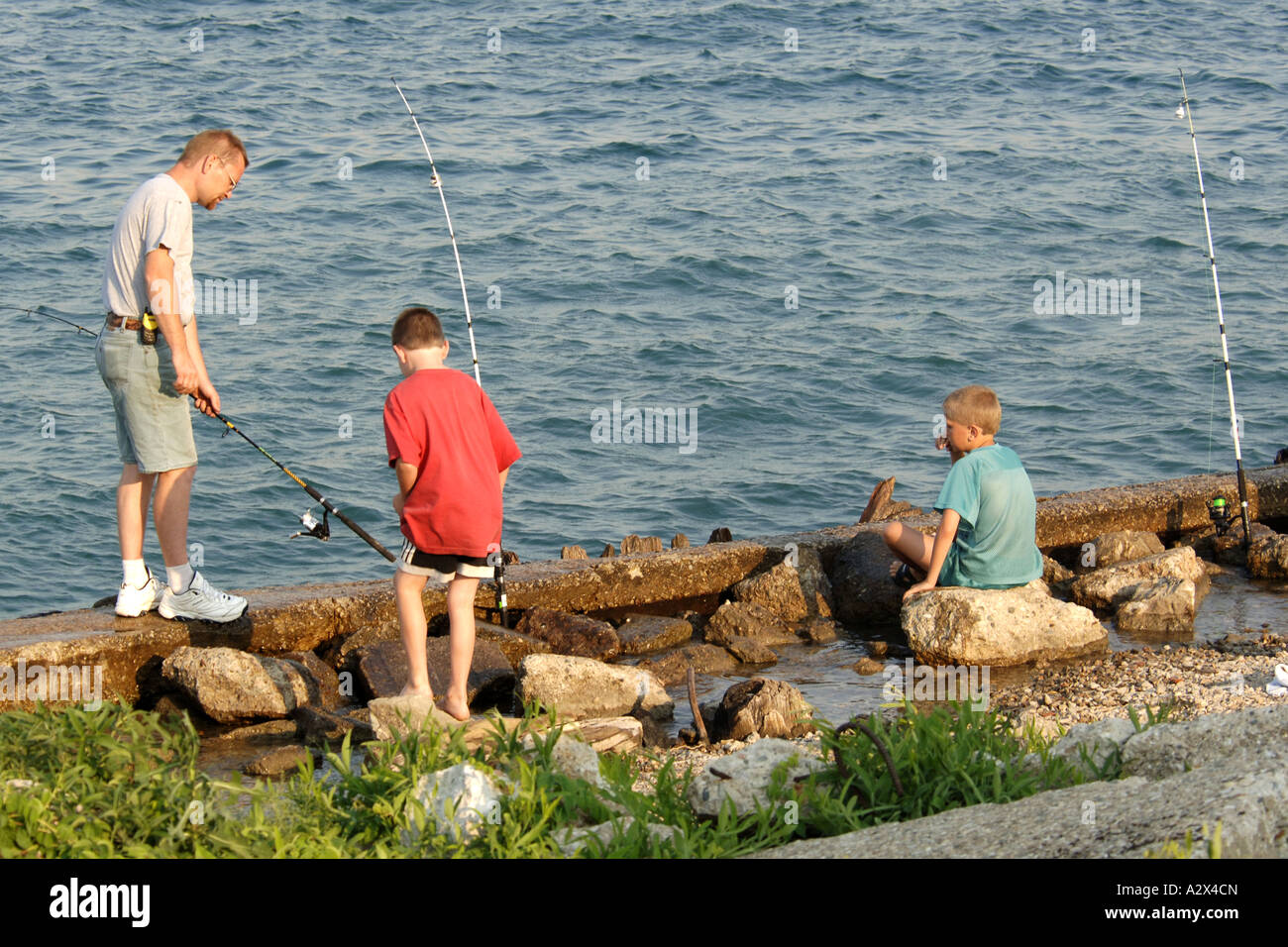 A family fishing in the St.Clair river, Detroit Stock Photo - Alamy