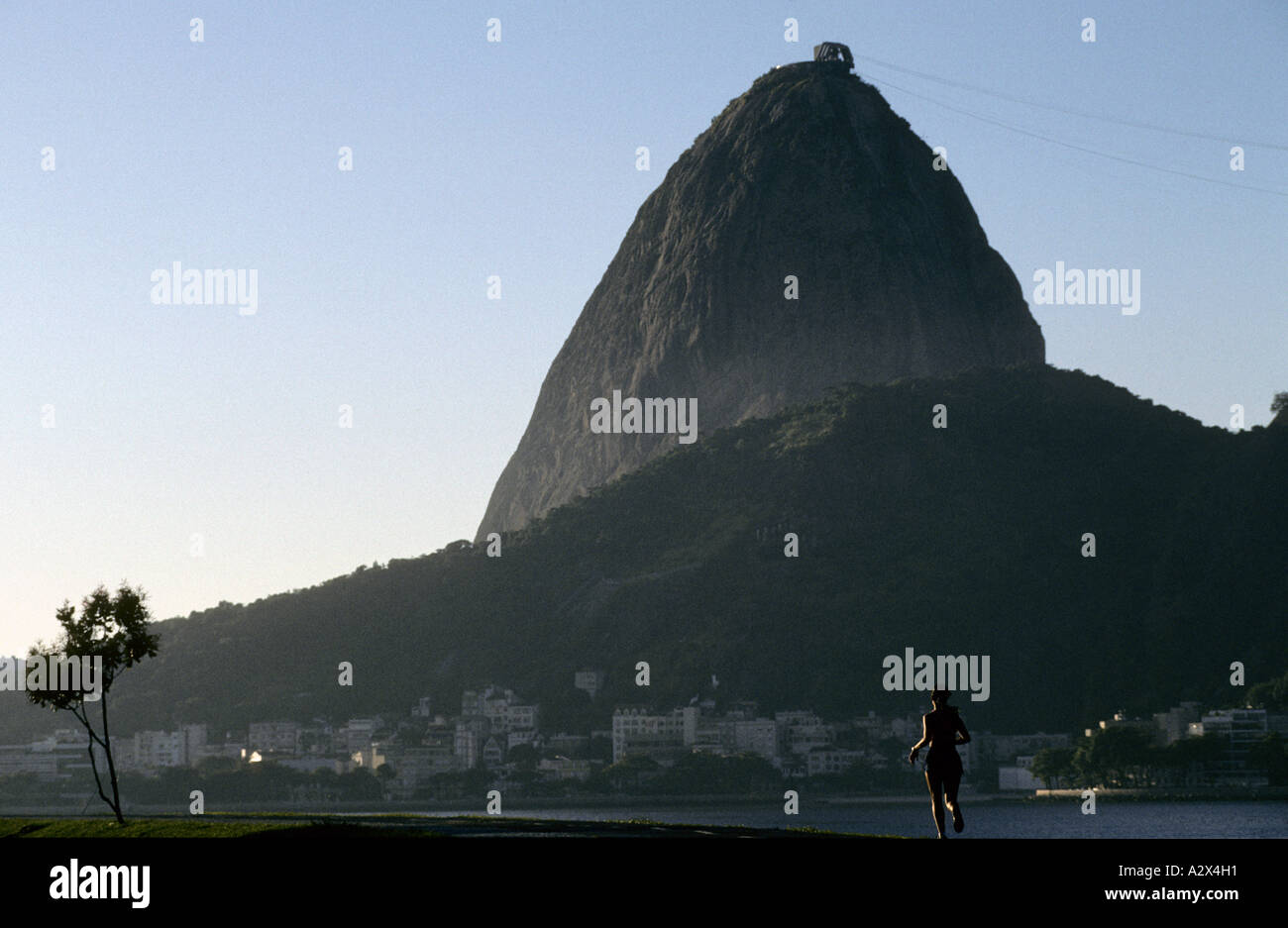 Jogger at dawn Sugar Loaf Rio de Janeiro Brazil Stock Photo