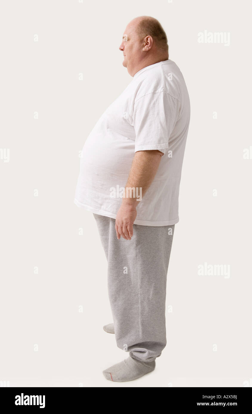 Overweight white man standing with good posture. Stock Photo