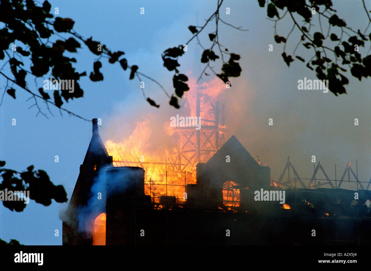 Accident Disaster. Building fire. Church. Stock Photo